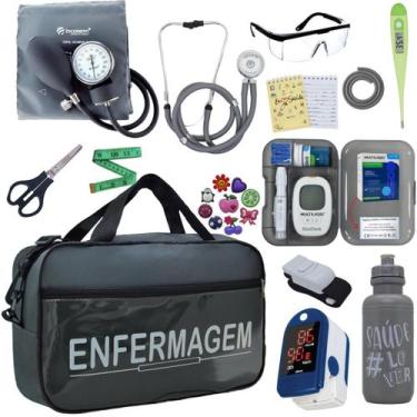 Imagem de Kit Bolsa Cores Aparelho Pressao Esfigmomanometro Medidor de Glicose C