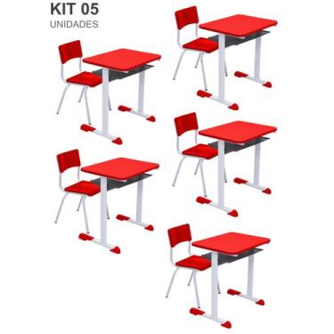 Imagem de Kit 5 Conjuntos Escolar Individual Juvenil/Adulto com porta Livros cor