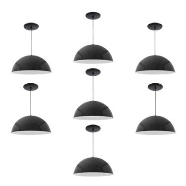 Imagem de Kit 7 Luminária Pendente Meia Lua 34cm Com Interior Branco Brilho Com 