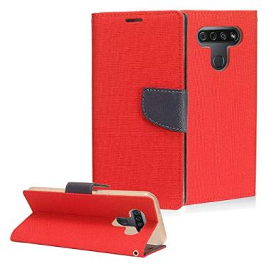 Imagem de CELZEN - Para LG K51, LG Reflect (LM-K500) - Capa de telefone carteira de tecido jeans - CT5 vermelha