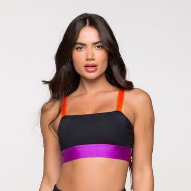 Imagem de Top Fitness Poliamida Alça Larga Roxo e Laranja Paris - LOT FITNESS CO