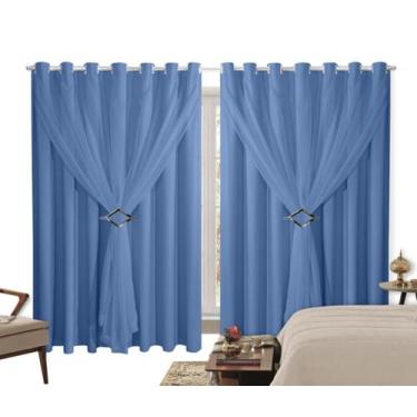 Imagem de Cortina Blackout PVC 4,00m X 2,50m Com Voil Azul - Ibitinga Decora