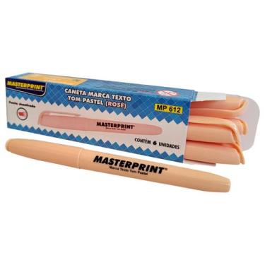Imagem de Caixa com 6 Canetas Marca Texto Rosê Tom Pastel Ponta Chanfrada Master