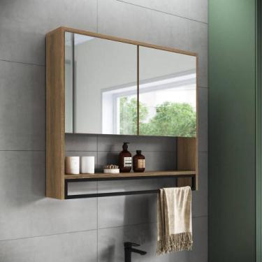 Imagem de Espelheira Banheiro 80cm com 2 Portas Prateleira e Toalheiro - Placa e