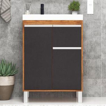 Imagem de Gabinete de Banheiro 60cm com Lavatório Ref 670 Cewal - Amendoa/Grafit