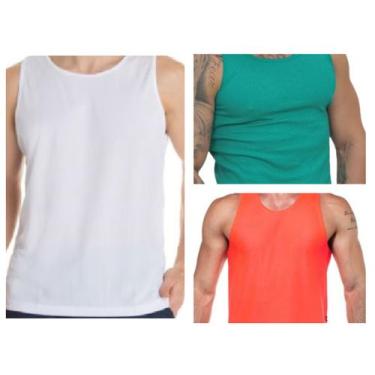 Imagem de Kit 3 Regatas Masculina Malha Fria - Genérico, Branco, Jade, Laranja n