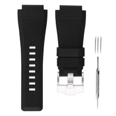 Imagem de unilabo Pulseira de borracha compatível com Bell & Ross B&R BR-01 BR01 BR-03 BR03 Diver Pulseira de silicone de substituição para homens e mulheres Wirst Watch Watch (fivela prata)