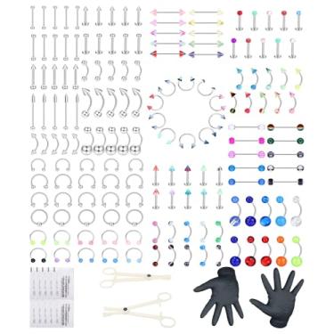 Imagem de Ubjuliwa 185 peças de piercings corporais para todos os piercing, piercing de língua, sobrancelha, lábio, umbigo, barra de nariz, piercing de umbigo, tragus, joias corporais para mulheres, piercings 14 g a 18 g, Cristal, Zircônia cúbica,