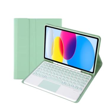 Imagem de Teclado com tampa redonda destacável sem fio de 10,2 polegadas para iPad 9/8/7 geração com capa protetora - Porta-canetas integrado na capa, à prova de choque e arranhões (verde claro)