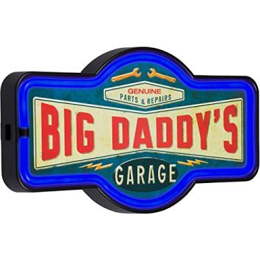 Imagem de American Vintage Sign Co. Placa De Neon De Led Big Daddy'S Garage, Decoração De Parede Retrô Com Inspiração Vintage Para Caverna Do Homem, Sala De Jogos, Fliperama Ou Bar Em Casa (17” X 9,5” X 2”)