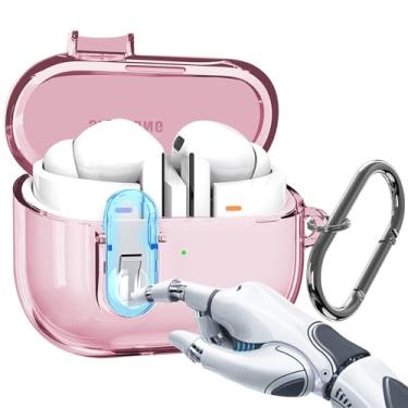 Imagem de YSNZAQ Capa para Samsung Galaxy Buds 3 Pro, capa protetora de TPU macio transparente à prova de choque com chaveiro e clipe de bloqueio seguro para Samsung Galaxy Buds3/Buds3 Pro BJEJ rosa