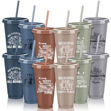 Imagem de Sliner 12 peças para amantes de livros presente clube de livros 680 g copo temático de livro com canudo e tampa presente reutilizável para amantes de livros leitor de livros presente temático festa