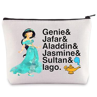 Imagem de BWWKTOP Bolsa de maquiagem para cosméticos princesa jasmim, presentes inspirados em contos de fadas, gênio, jafar, aladim, jasmim, sultão e lago, bolsa com zíper para mulheres e meninas, Genie&Jafar,