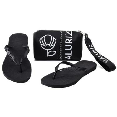 Imagem de Kit Chinelo e Bolsa de Mão Necessaire Aluriz, Preto, 37/38