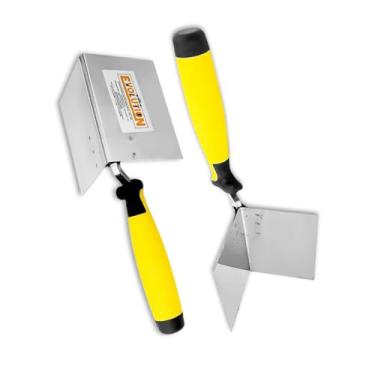 Imagem de Desempenadeiras de Canto Externo e Canto Interno Evolution Aço Inox P/Massa Corrida Reboco Drywall - Amarelo