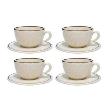 Imagem de Jogo Xicaras de Chá Café Com Pires Kit 4pcs 200ml Cerâmica Oxford Unni