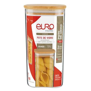 Imagem de Euro Home - Pote Quadrado de Vidro Slim com Tampa Bambu 1,5l - VDR2307-20