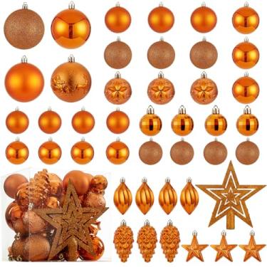 Imagem de Enfeites de bola de Natal – 43 peças de enfeites decorativos de árvore de Natal inquebráveis com laço para decoração de casa, decoração de casa, laranja (combinação de 10 bolas e estilos em forma)