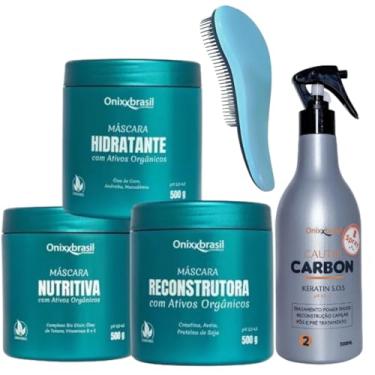 Imagem de Kit Cronograma Orgânico 3 Máscaras Trata Fios Quebradiços Hidrata Nutre Repara com Queratina Líquida Cauterização Onixxbrasil + Escova Mágica Maze Desembaraçante