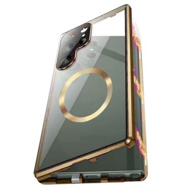 Imagem de POYUFRG Capa magnética para Samsung Galaxy S25 Ultra/S25 Plus/S25, capa traseira transparente de vidro temperado, dourada, S25 Ultra