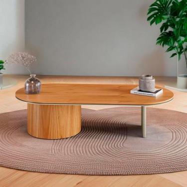 Imagem de Mesa de Centro Ipê em Madeira Maciça Mel Metal Champagne - LINHA ALTA