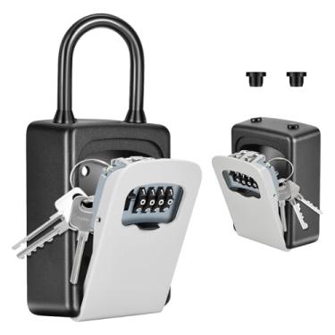Imagem de Caixa de bloqueio de chave portátil, atualização de números claramente visíveis, caixa de bloqueio montada na parede para chave de casa, capacidade para 5 chaves, código reinicializável à prova de