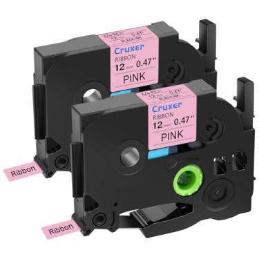 Imagem de Pacote com 2 unidades compatíveis com P-Touch Embellish impressão preta em fita de cetim rosa TZE RE31 12 mm 1/5.1 cm (0,47 polegadas) para P-Touch PT-D215e PTD210 H110 D400AD Cube Label Makers