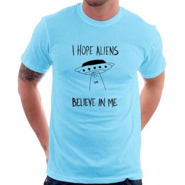 Imagem de Camiseta I hope Aliens Believe In Me - Foca na Moda, Azul bebê, M