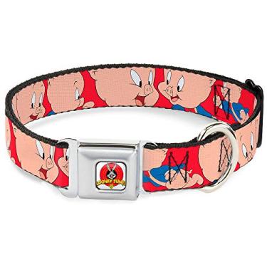 Imagem de Buckle-Down Coleira para cachorro fivela de cinto de segurança Porky Pig Expressions Vermelho 40,6 a 58,8 cm de largura, multicolorido (DC-WLTPP001-WM)
