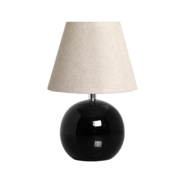 Imagem de Abajur Pequeno de Cerâmica para Quarto Bola Preto Clássico com Cúpula