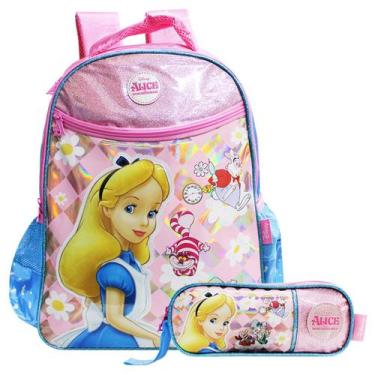 Imagem de Kit Mochila Escolar Alice No País Das Maravilhas Com Estojo Dois Compa