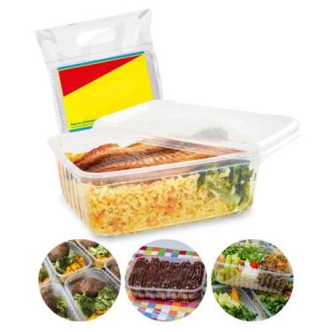Imagem de Kit 24 Pote Retangular de Plástico 500ml Marmita Fit Bolo no Pote de S