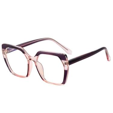 Imagem de Armação de óculos retrô feminina, lente transparente, dobradiça de mola masculina (roxo rosa)