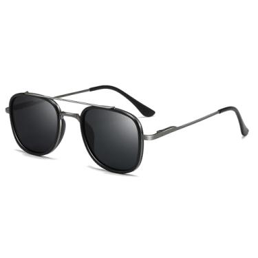 Imagem de SUNGAIT Óculos de sol unissex estilo retrô com armação fosca anti-impressão digital e lentes polarizadas SGT983, Armação de metal/lente cinza