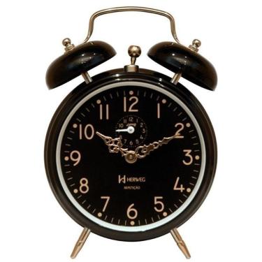 Imagem de Relógio Despertador Preto Dourado Retrô Cordas Herweg