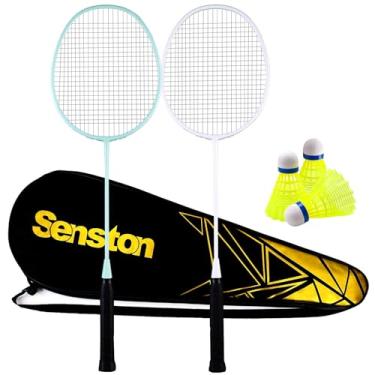 Imagem de Senston Conjunto de 2 raquetes leves de badminton com 3 petecas de nylon para atividades ao ar livre, quintais, academia, pacote com 2 verdes