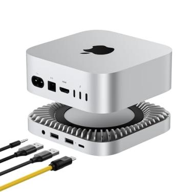 Imagem de Hub e suporte de alumínio de 40 Gbps para novo M4/M4 Pro Mac mini (2024) com gabinete SSD NVMe/M.2 de 40 Gbps, 2 USB-A, host USB-C, áudio de 3,5 mm – compatível com todos os novos Mac mini M4/M4 Pro