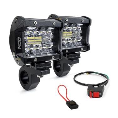 Imagem de Par Farol Milha Led Automotivo Mod LEDs 60W 6500K Lente 8D Foco Spot e Flood 9,5cm Com Suporte Abraçadeira Ajustável Moto e Botão Guidão