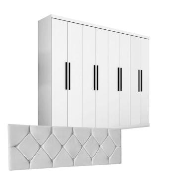 Imagem de Quarto de Casal Guarda Roupa 1684 e Cabeceira Mariana 140 cm Branco – Araplac