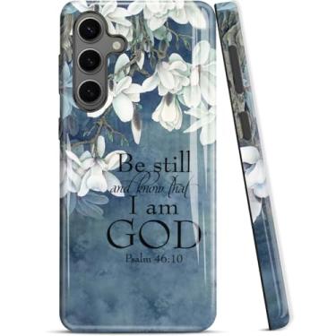 Imagem de ZISKGZO Capa Dual Guard para Samsung Galaxy A56 5G, capa rígida de camada dupla + capa de silicone 2 em 1 - capa protetora para celular à prova de choque, versículo bíblico Salmo 46:10, flores brancas