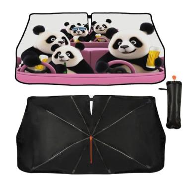 Imagem de Guarda-sol engraçado panda, pára-brisa de carro, guarda-sol dobrável, guarda-sol, raios UV, calor, viseira de sol, pára-brisa frontal universal, guarda-chuvas para caminhões SUV