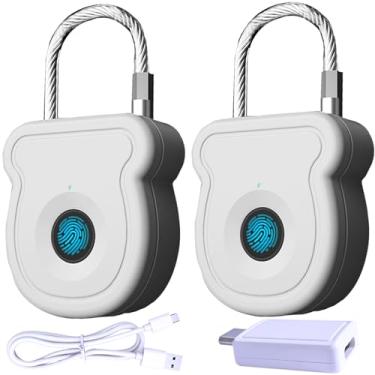 Imagem de Bstsilver Pacote com 2 cadeados de bloqueio de impressão digital, chave USB sem chave, 20 usuários para armários de academia, trava segura para caixa de arma esportiva escolar, caixa de campo, trava