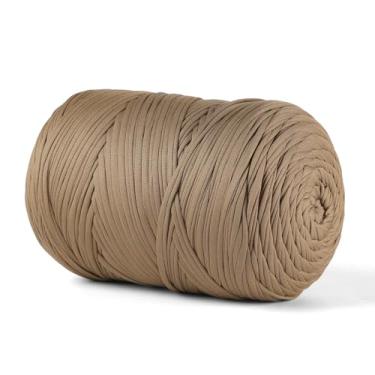 Imagem de MSyarn Fio de camiseta 800 g, tecido elástico para bolsa de crochê/cesta/decoração de casa, fio grosso com mistura de poliéster e elastano (marrom claro)