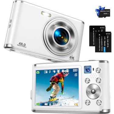 Imagem de Câmera digital yoodee fhd 4K 48MP Vlogging 16X Zoom 32GB branca