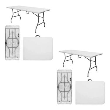 Imagem de Kit com 2 Mesas Dobrável Vira Maleta Portátil 1,80m Camping Cor Branca