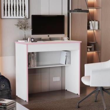 Imagem de Escrivaninha Triunfo mesa para computador 1 gaveta - Branco com Rosa -