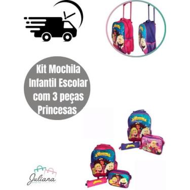 Imagem de Mochila Infantil Escolar de Rodinha Kit C 3 peças Princesas - Rocie