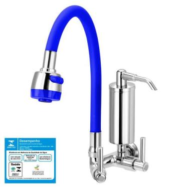Imagem de Torneira Gourmet Filtro Metal Slim Azul Flexível Parede 1/4 Volta - Fu