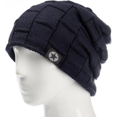 Imagem de Gorro Masculino Chapéu Estrela Inverno Chapéu Pele Gorro Quente Gorro Solto Crânio Tricô Chapéu Masculino Senhoras Esqui Esportes Boné, dark blue, A