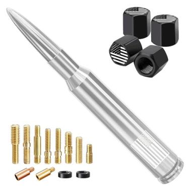 Imagem de Antena de caminhão de carro com tampas de haste de válvula, mastro de antena universal para GM Chevy Silverado 1500 2500 3500 HD Avalanche Ford F150 F250 F350 Denali acessórios de caminhões de caminhões pesados (cromado)